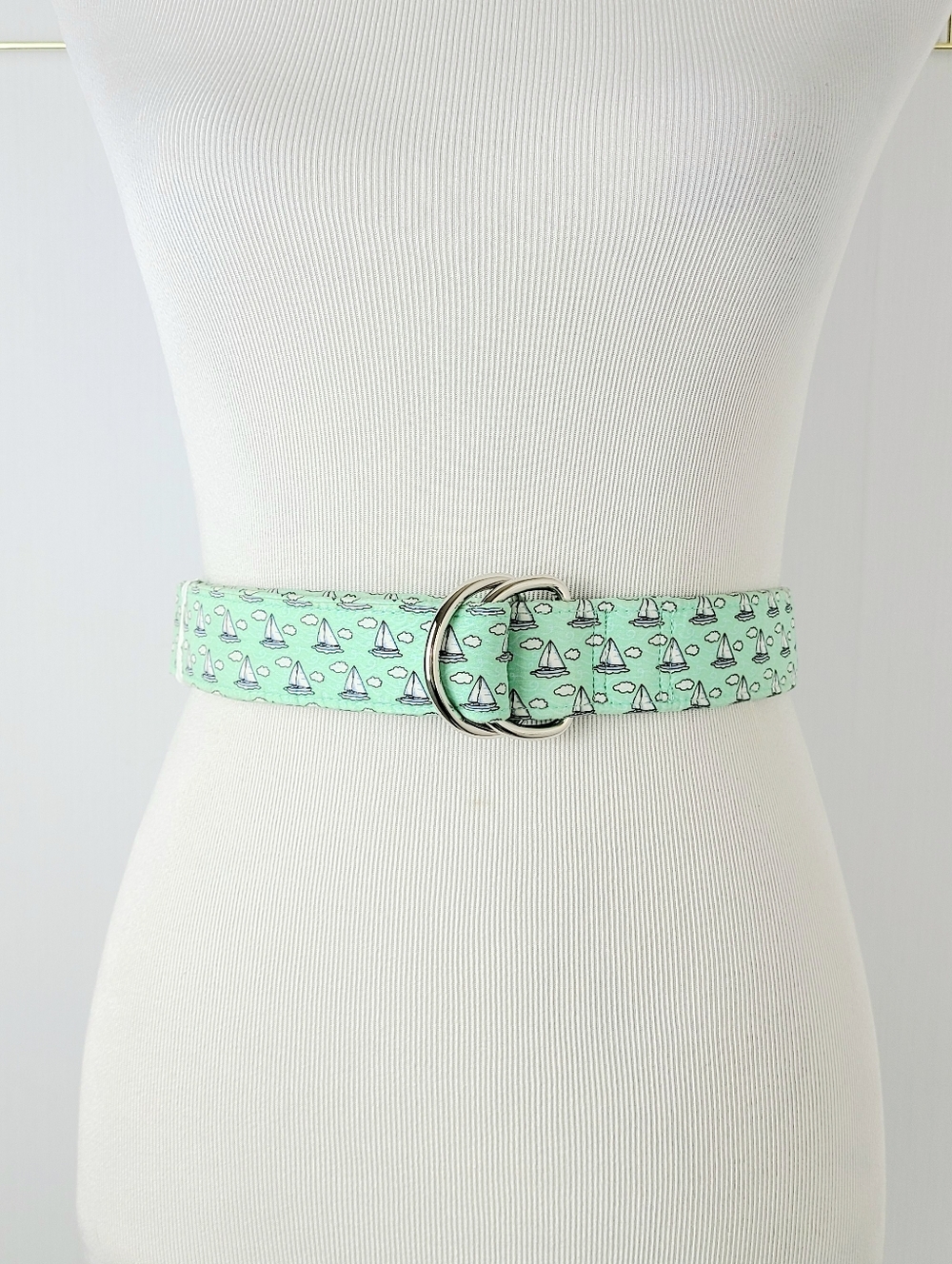 Vineyard Vines By Shepard & Ian Green Sailboat Nautical D- Ring 100% Cotton Belt